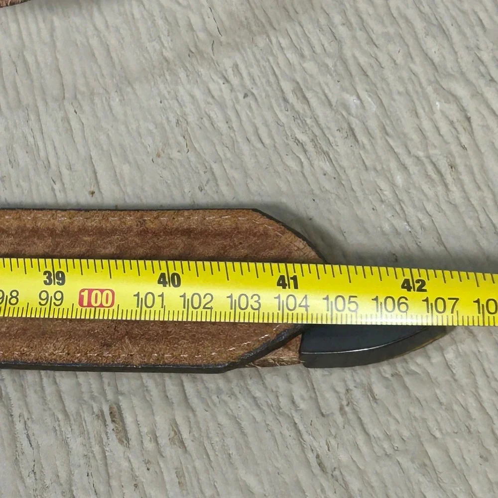 Vintage 90's Nocona Western Belt 36 Womens‎ Brown Tooled Basketweave Gold Buckle